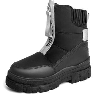 Women's Black Waterproof Snow Boots Mid Calf Low Heel Anti-Slip Warm Booties